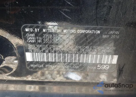 2016 Mitsubishi Lancer Es z USA, uszkodzony, nr VIN JA32U2FU2GU012137